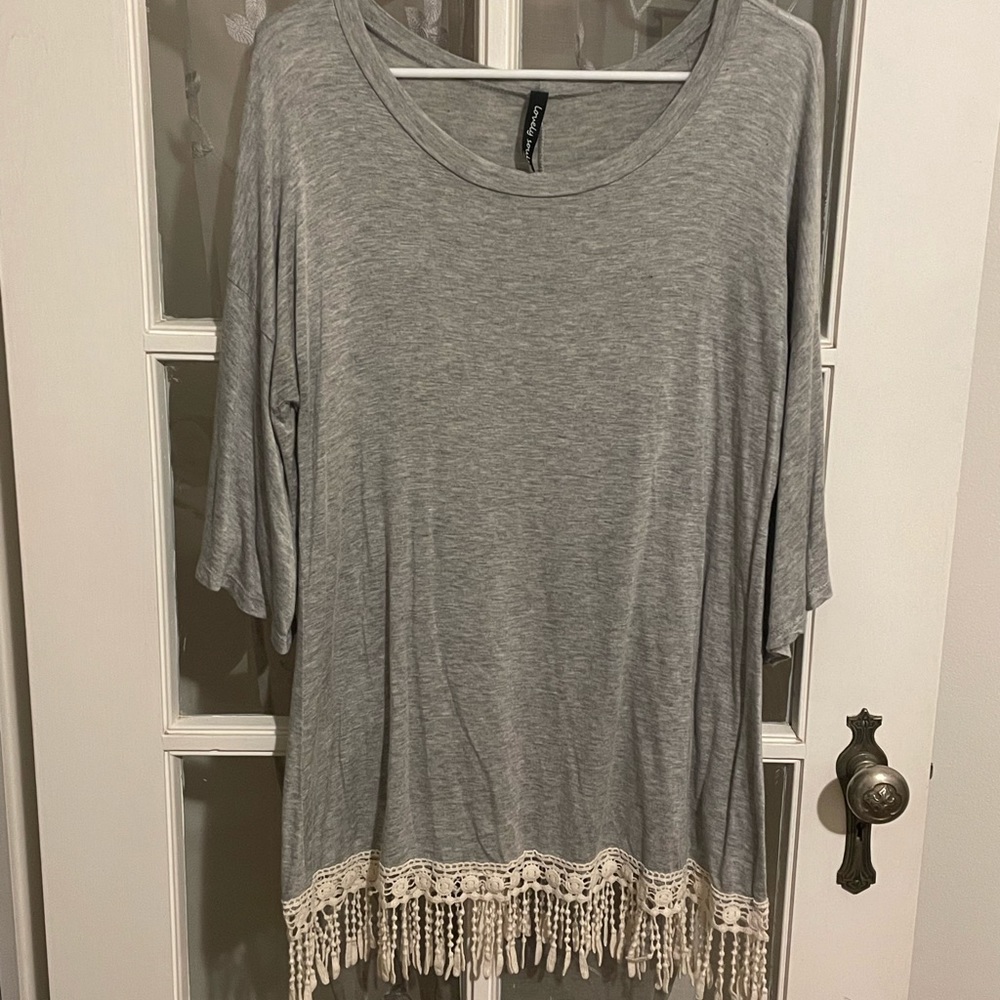 Gray tunic with boho fringe